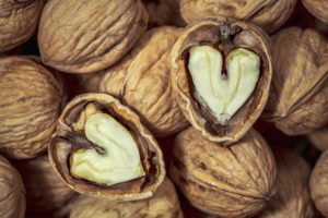 walnuts ready to eat, inside the heart-shaped kernel walnuts ready to eat, inside the heart-shaped kernel
